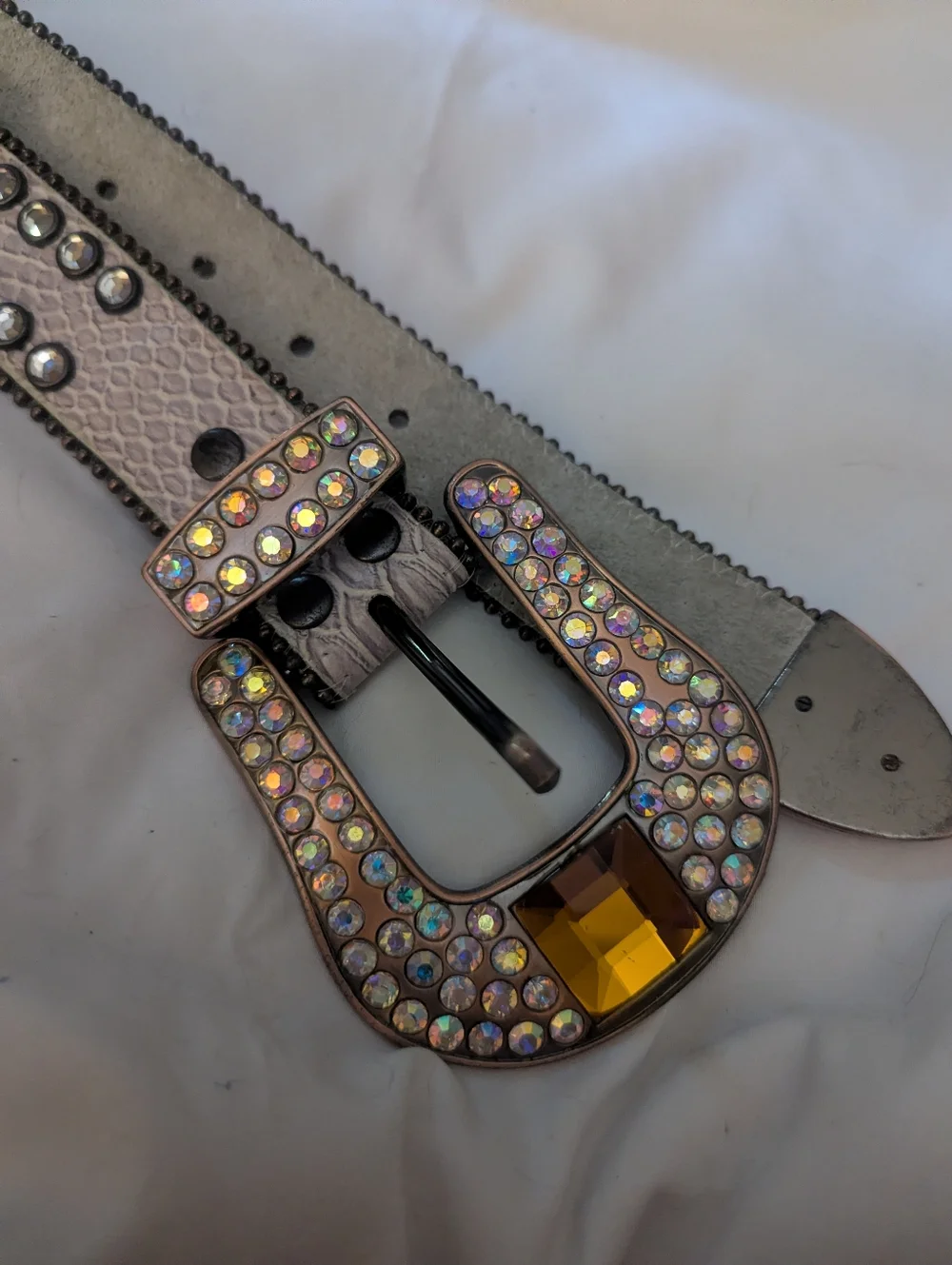 Crystal-Embellished  Metallic Buckle Women's Belt S- M